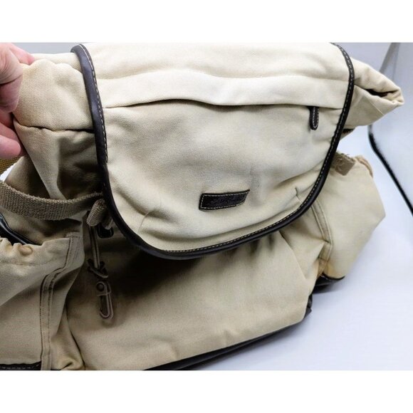 Eddie Bauer Beige Canvas Diaper Backpack With Leather Bottom & Multiple Pockets - Picture 9 of 9